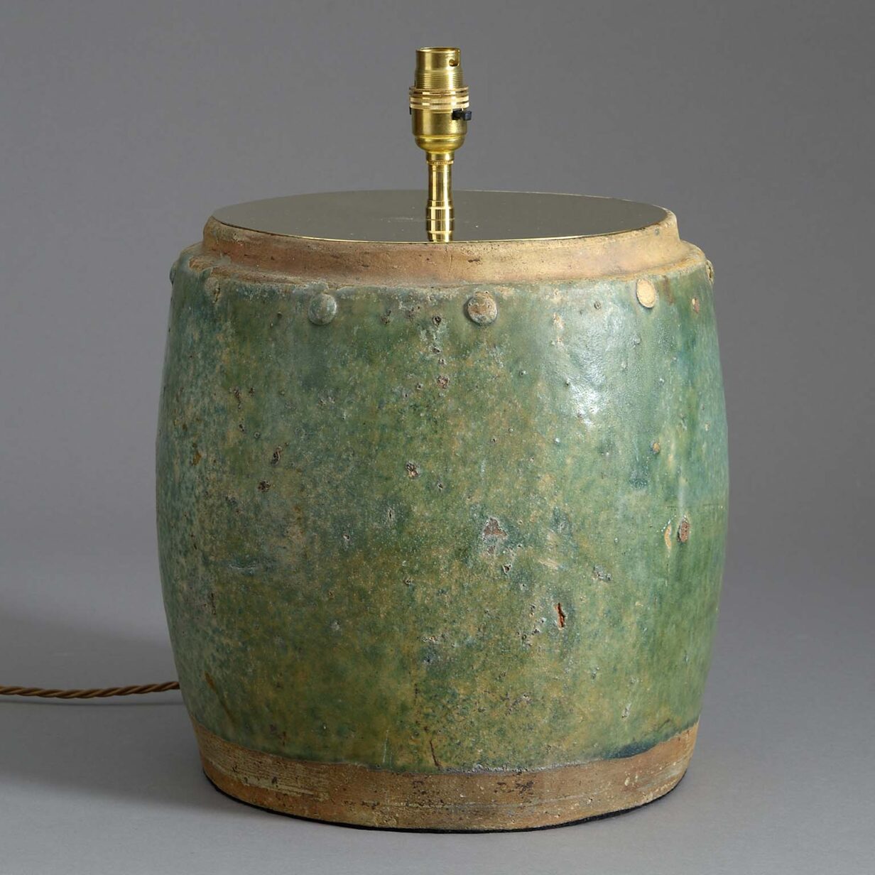 19th century green glazed pottery jar lamp