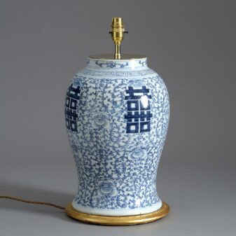 19th century blue and white glazed porcelain vase lamp