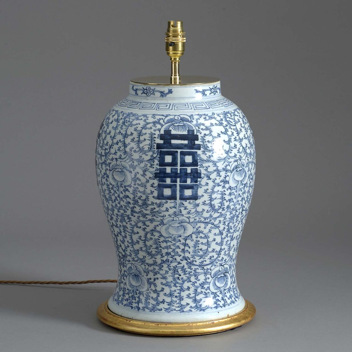 19th century blue and white glazed porcelain vase lamp