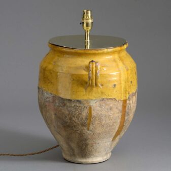 19th century ochre glazed confit pot lamp