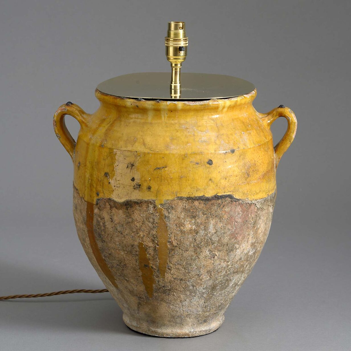 19th century ochre glazed confit pot lamp